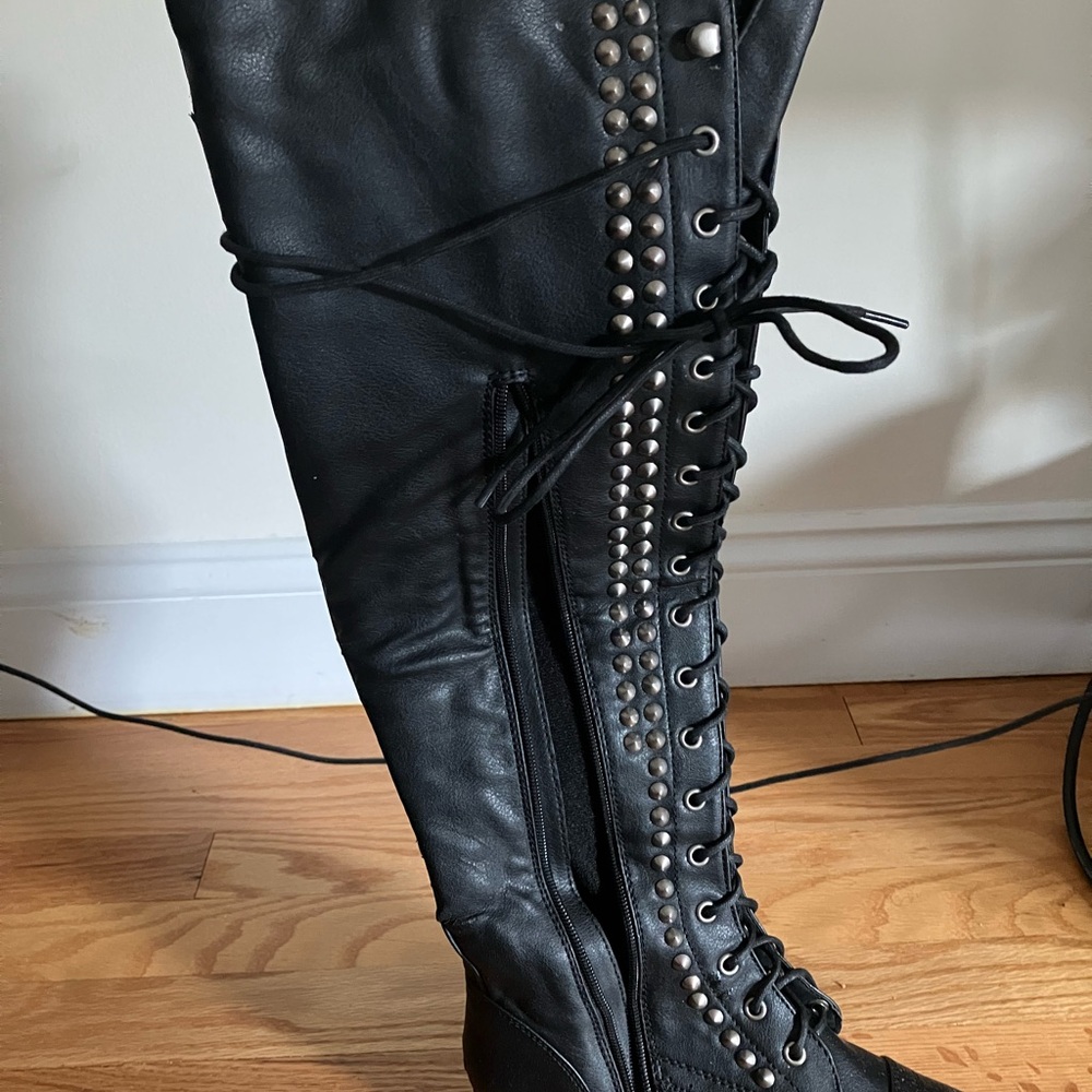 Breckelles Tall Lace-Up Women's Boot with Stud Detail